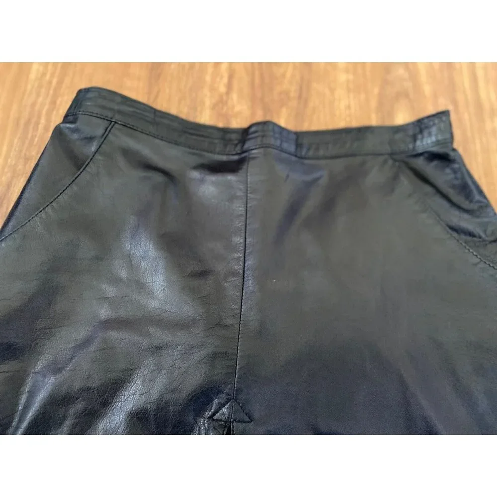 Beged -Or Israel‎ Vintage Black Midi Pleat Leather Pencil Skirt 14 More Like 6
